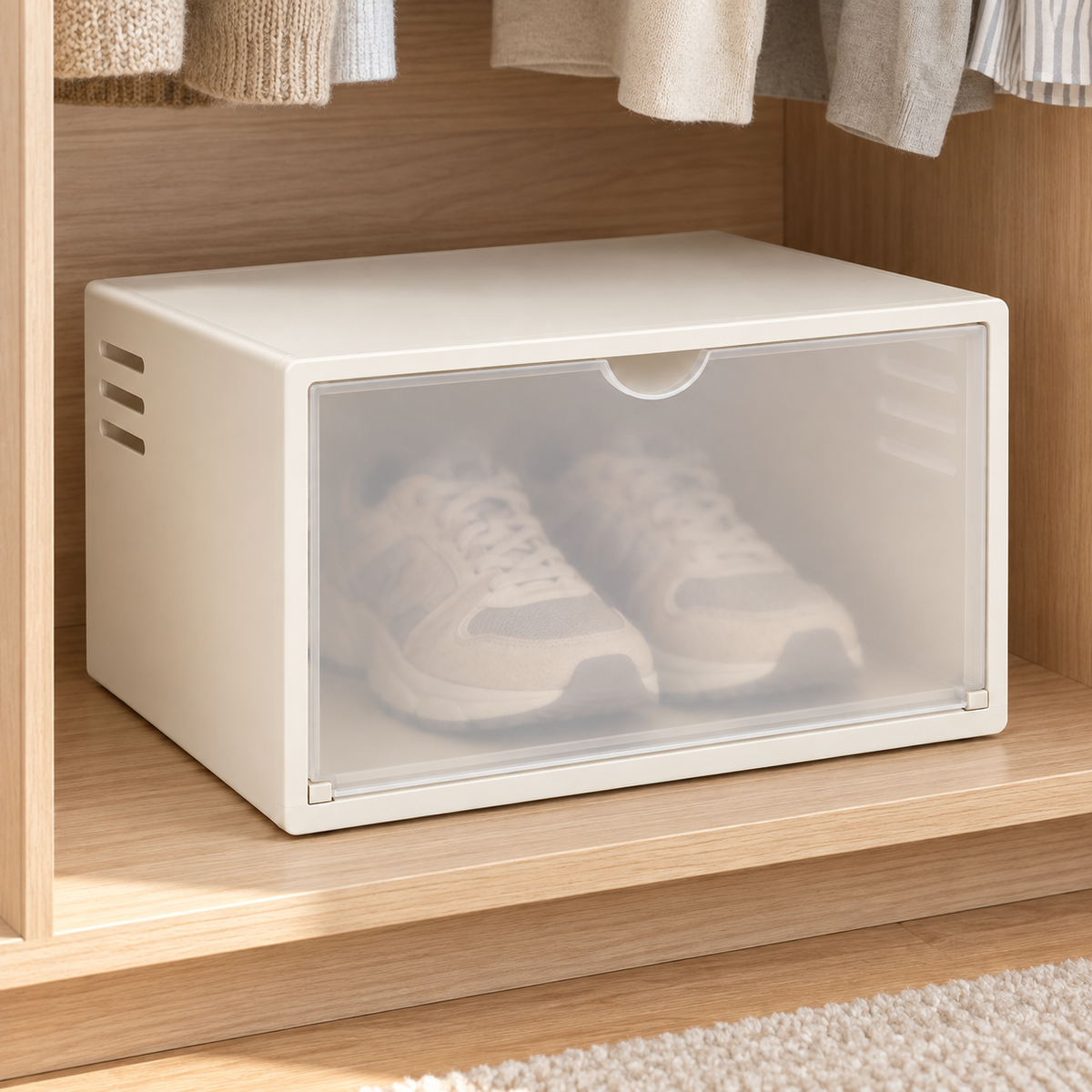 Nestaviar Ivory Shoe Storage Box with Translucent Front