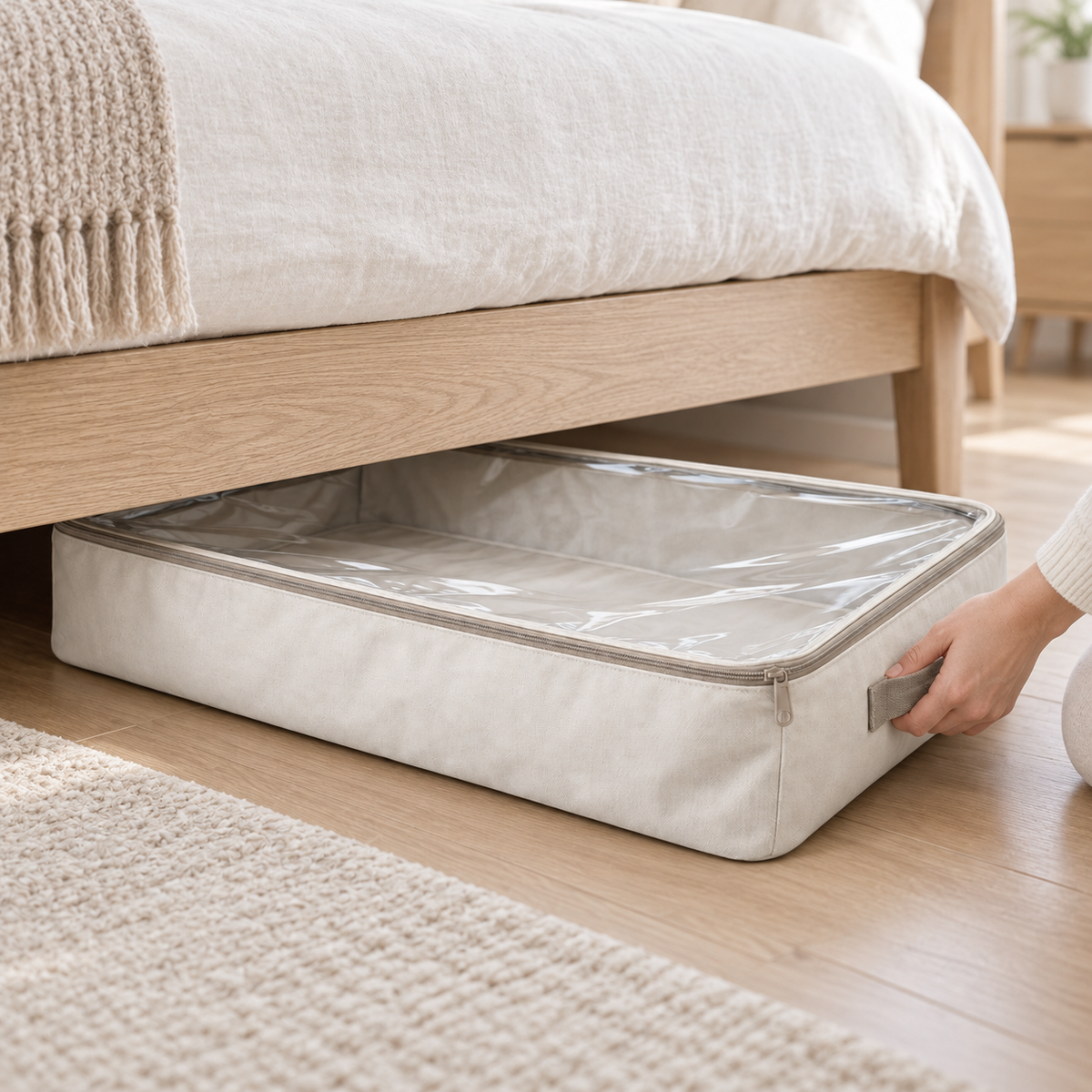 Nestaviar Beige Clear-Top Zippered Storage Bag