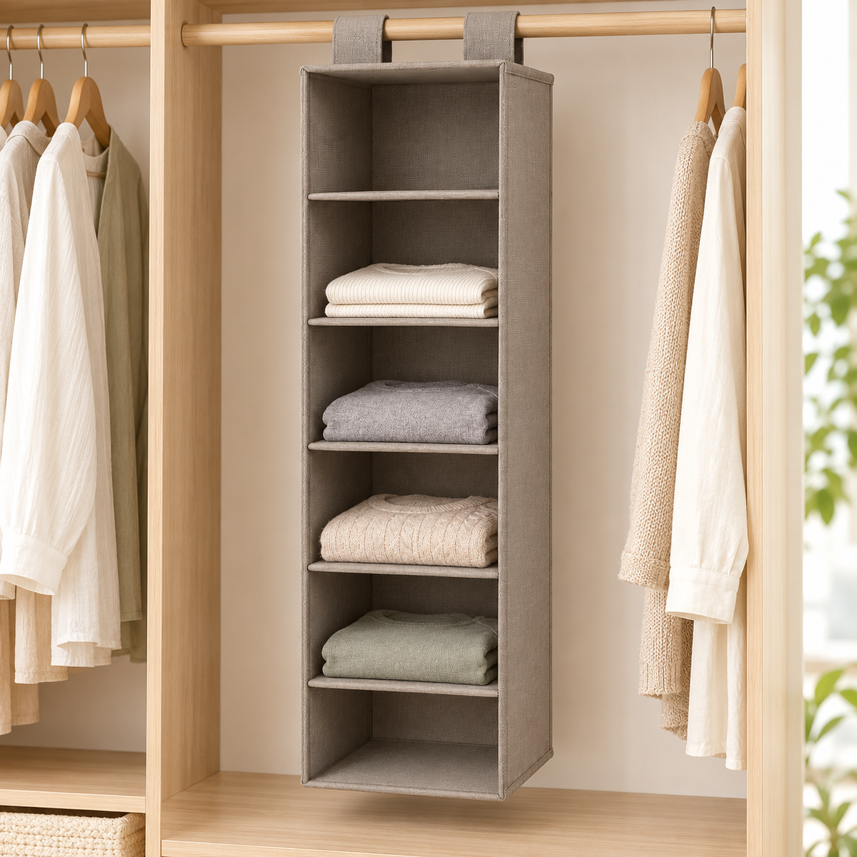 Nestaviar Taupe 6-Compartment Hanging Closet Organizer