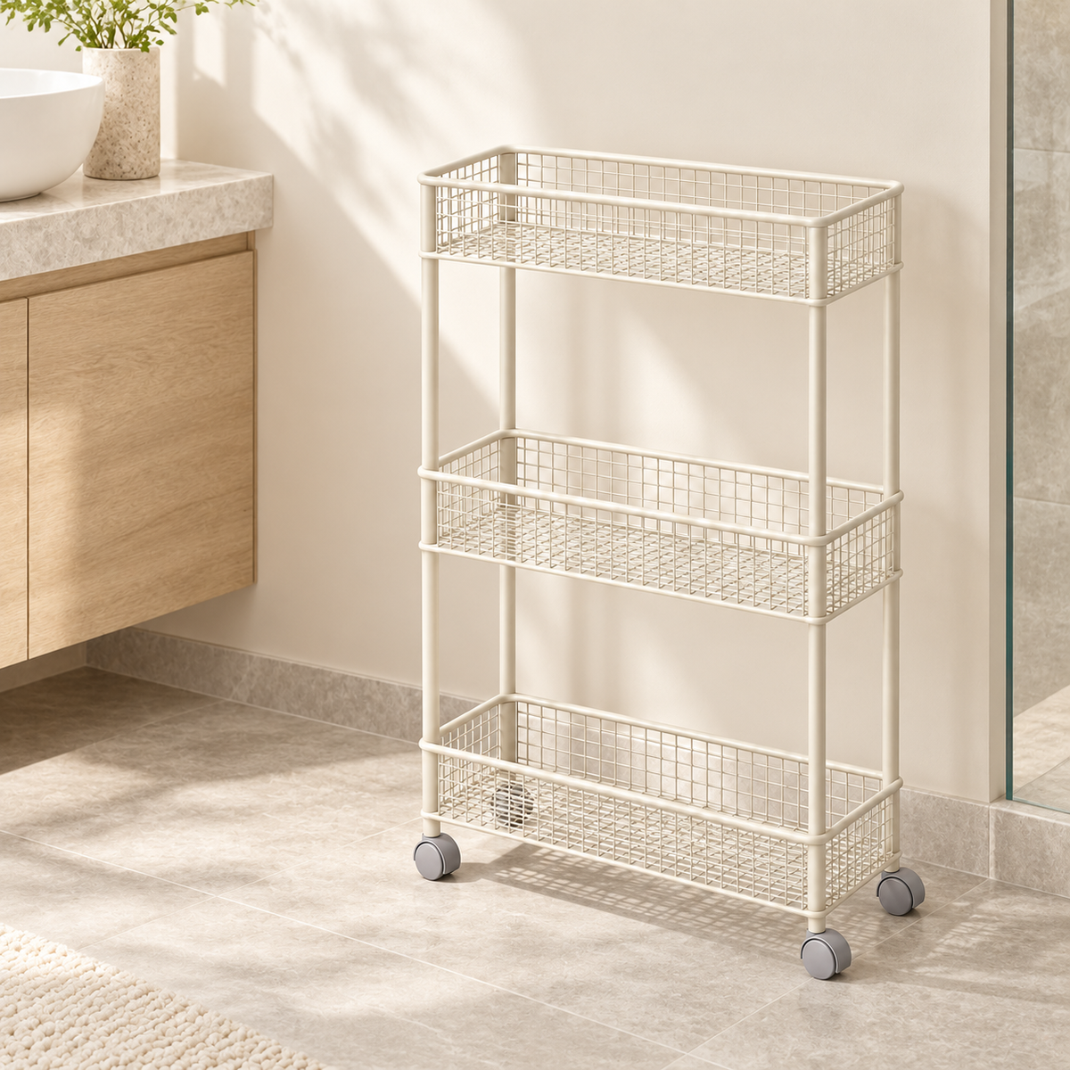 Nestaviar Cream 3-Tier Rolling Storage Cart