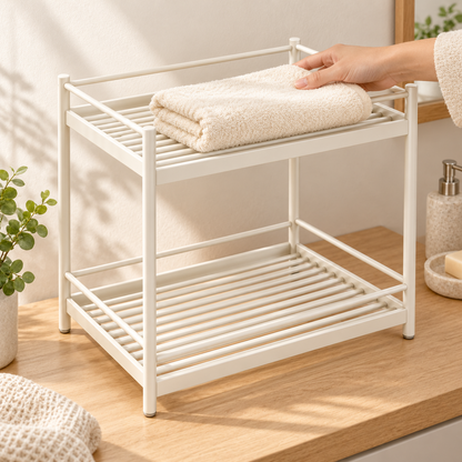 Nestaviar Cream 2-Tier Countertop Storage Rack— Wide