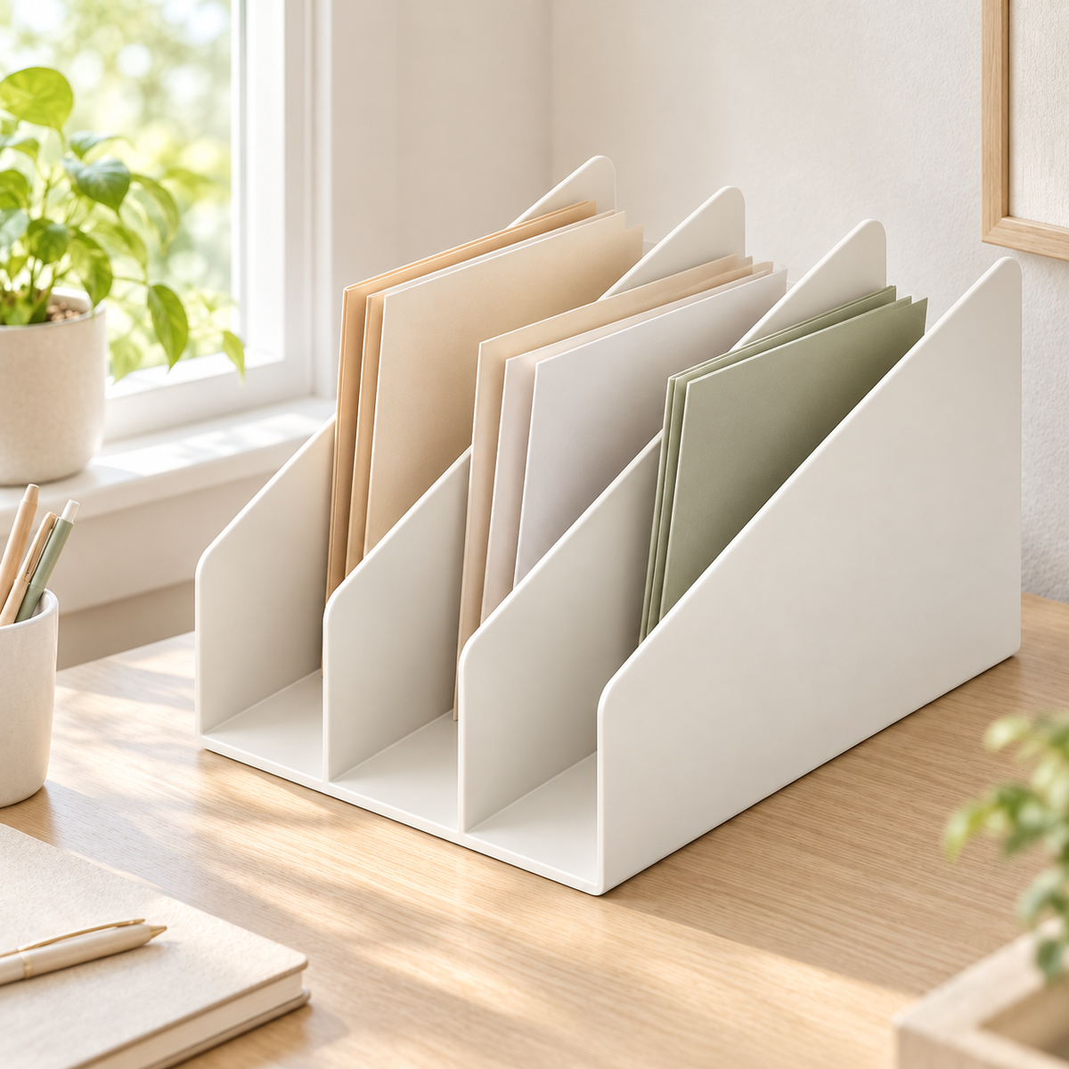 Nestaviar Ivory 3-Section Desktop File Organizer