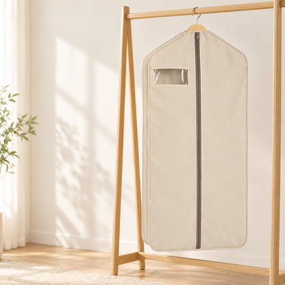Nestaviar Beige Zippered Garment Bag with Viewing Window