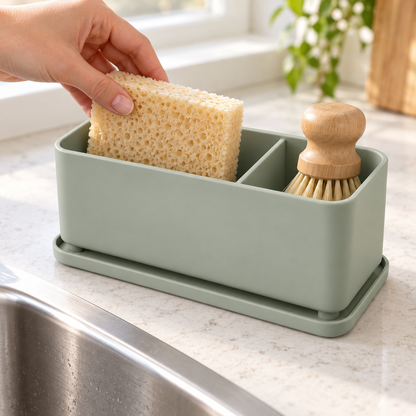 Nestaviar Sage Green 2-Compartment Sink Caddy with Tray