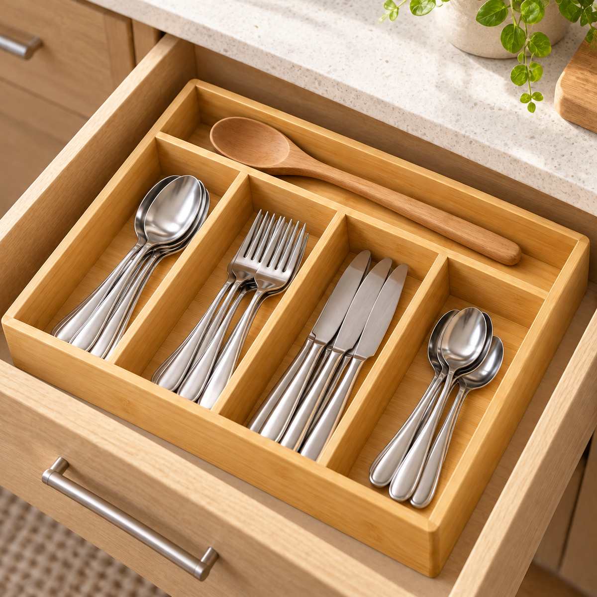 Nestaviar 5-Compartment Wood-Look Flatware Organizer