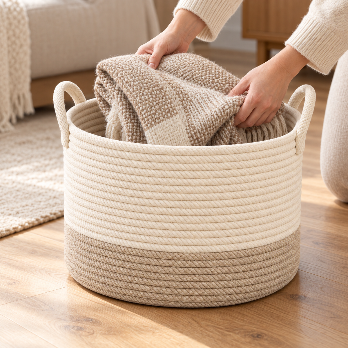 Nestaviar Two-Tone Rope Storage Basket with Handles