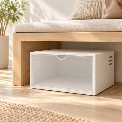 Nestaviar Ivory Shoe Storage Box with Translucent Front