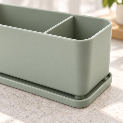 Nestaviar Sage Green 2-Compartment Sink Caddy with Tray