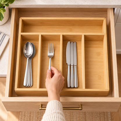 Nestaviar 5-Compartment Wood-Look Flatware Organizer