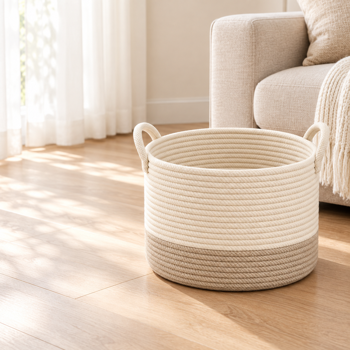 Nestaviar Two-Tone Rope Storage Basket with Handles