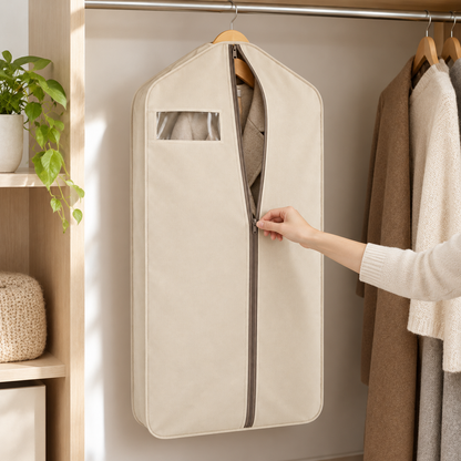 Nestaviar Beige Zippered Garment Bag with Viewing Window