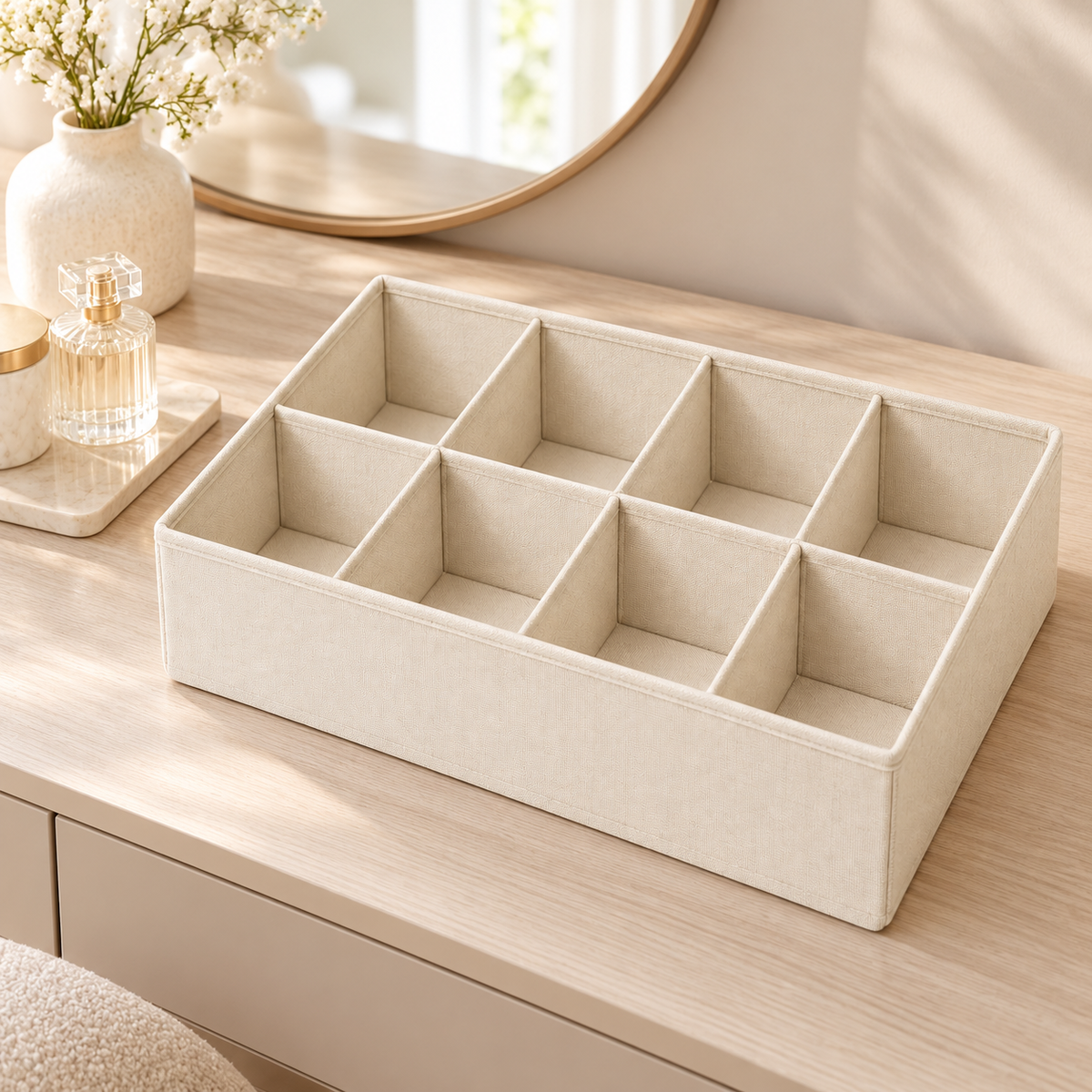 Nestaviar Beige 8-Compartment Drawer Organizer