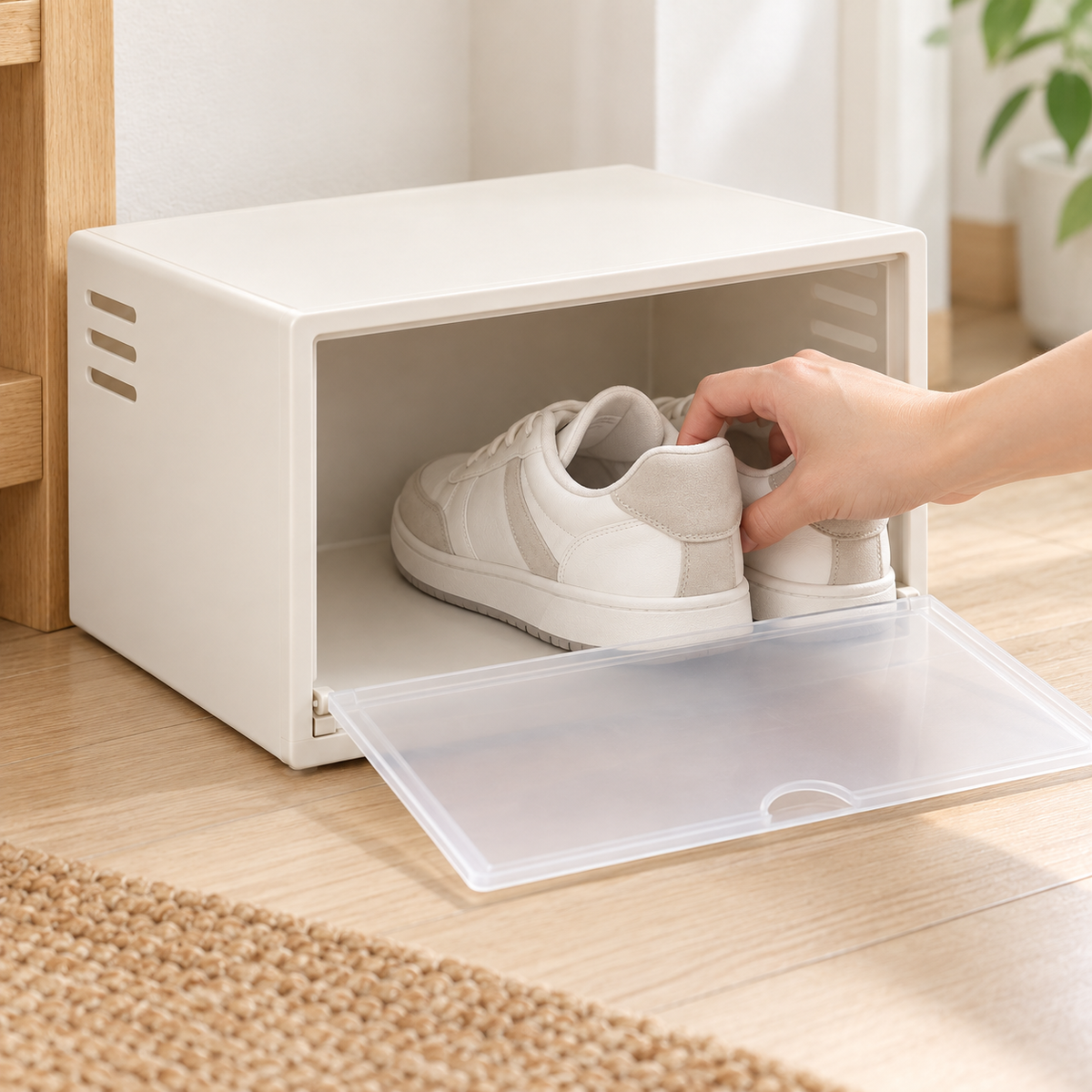 Nestaviar Ivory Shoe Storage Box with Translucent Front