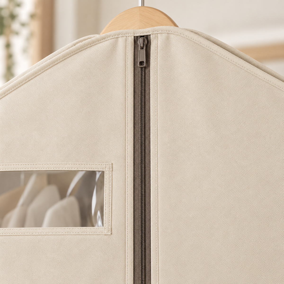 Nestaviar Beige Zippered Garment Bag with Viewing Window