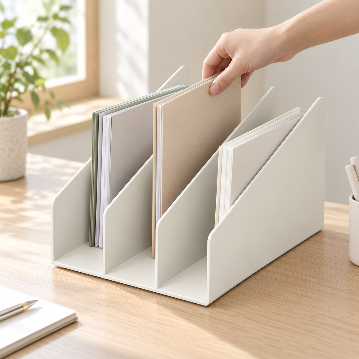 Nestaviar Ivory 3-Section Desktop File Organizer