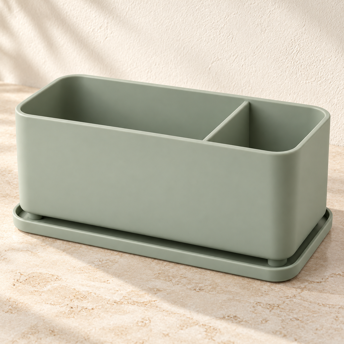 Nestaviar Sage Green 2-Compartment Sink Caddy with Tray