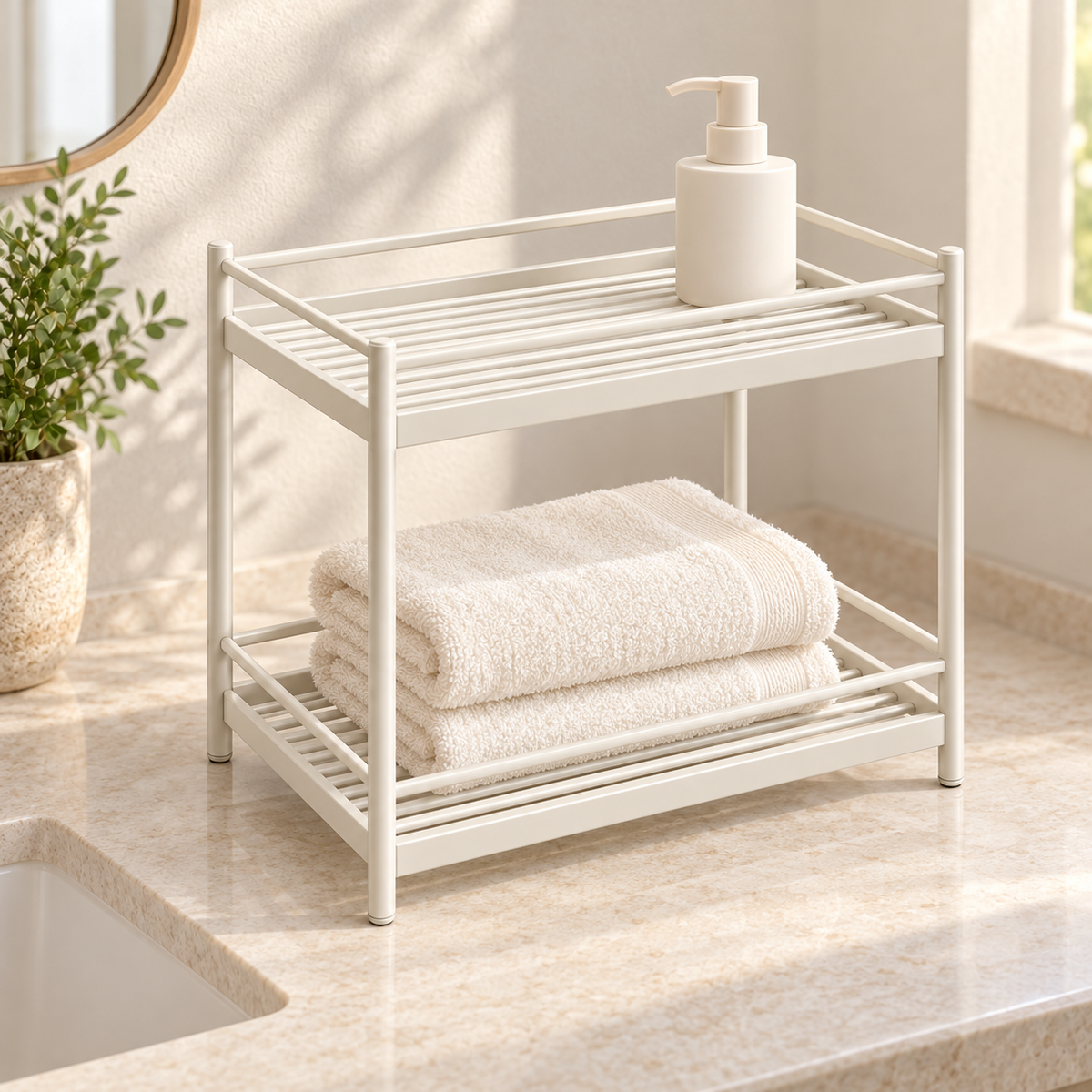 Nestaviar Cream 2-Tier Countertop Storage Rack— Wide