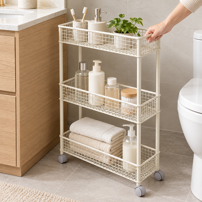 Nestaviar Cream 3-Tier Rolling Storage Cart