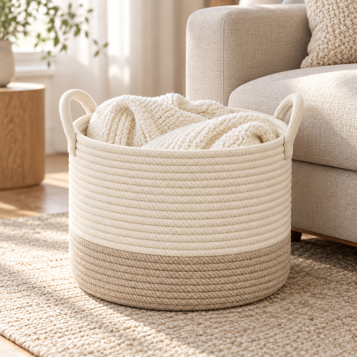Nestaviar Two-Tone Rope Storage Basket with Handles