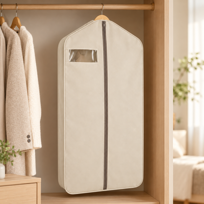 Nestaviar Beige Zippered Garment Bag with Viewing Window