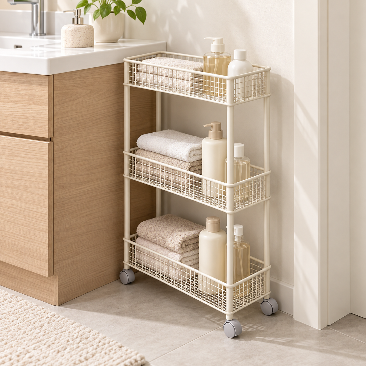 Nestaviar Cream 3-Tier Rolling Storage Cart
