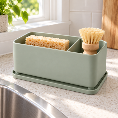 Nestaviar Sage Green 2-Compartment Sink Caddy with Tray