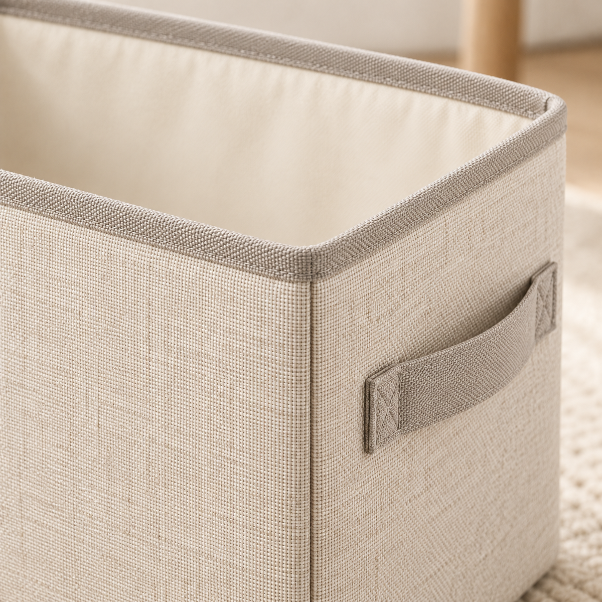 Nestaviar Beige Open-Top Storage Bin with Side Handle