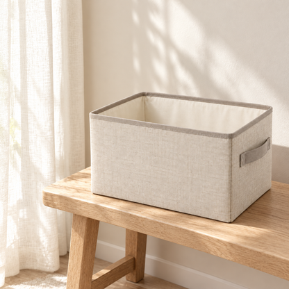 Nestaviar Beige Open-Top Storage Bin with Side Handle