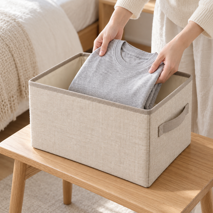 Nestaviar Beige Open-Top Storage Bin with Side Handle